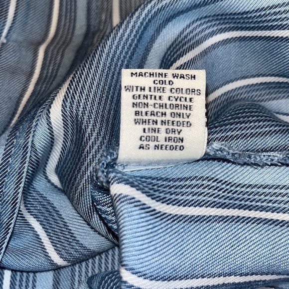 Cafe Marrakesh Blue multi striped short sleeve button down shirt Women’s Small - Picture 9 of 10